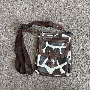 Womens Western Cow Print Crossbody Leather Purse Handbag in Brown